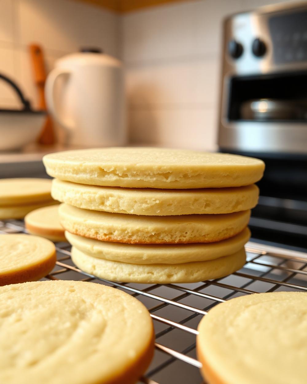 Freshly baked sponge layers cooling on a wire rack